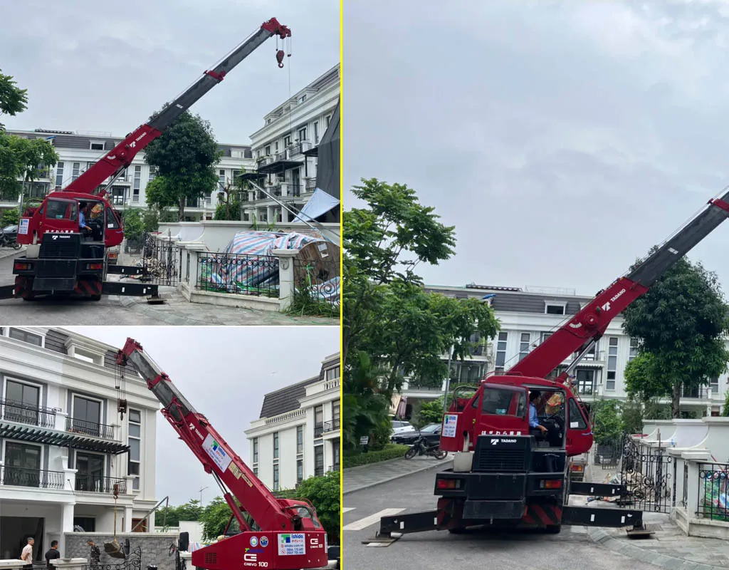 Ishida cho thue xe cau tai ha noi thuc hien du an lap hon non bo tai long bien