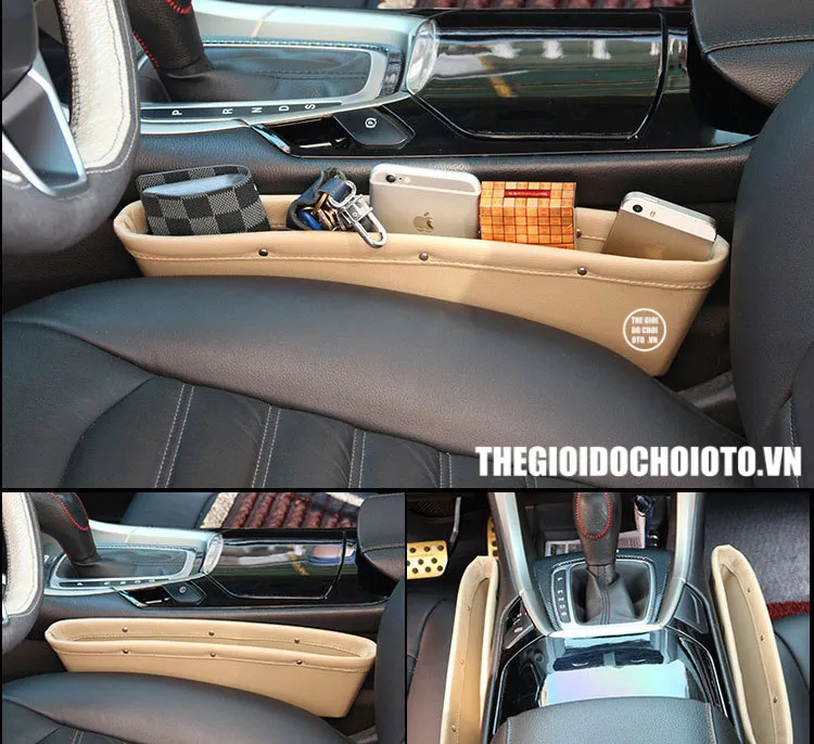 Khay đựng đồ khe ghế ô tô màu đen, thiết kế hiện đại