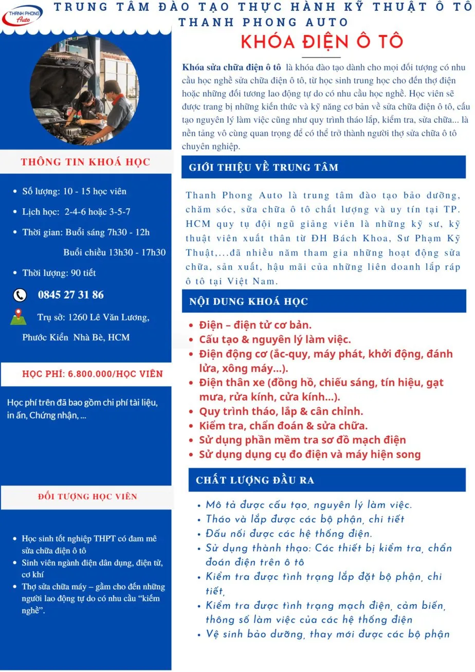 Khóa học điện ô tô cơ bản với quy mô lớp học giới hạn