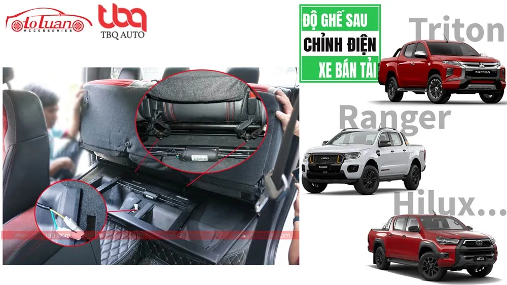Chi tiết khung ghế chỉnh điện đã lắp đặt vào xe Ford Ranger trong gói độ nội thất xe bán tải