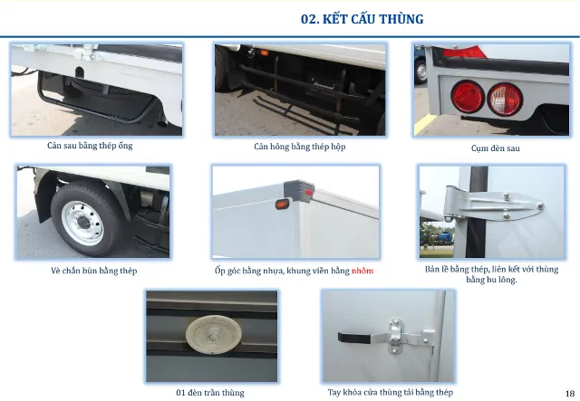 Bản vẽ mặt cắt ngang thùng xe Kia K200S thể hiện chiều rộng và chiều cao lòng thùng