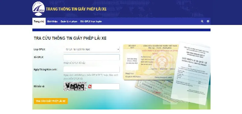 Tra cứu tại www.gplx.gov.vn