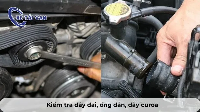 Kiểm tra tình trạng dây đai, ống dẫn, dây curoa trong khoang động cơ dưới ánh sáng đầy đủ