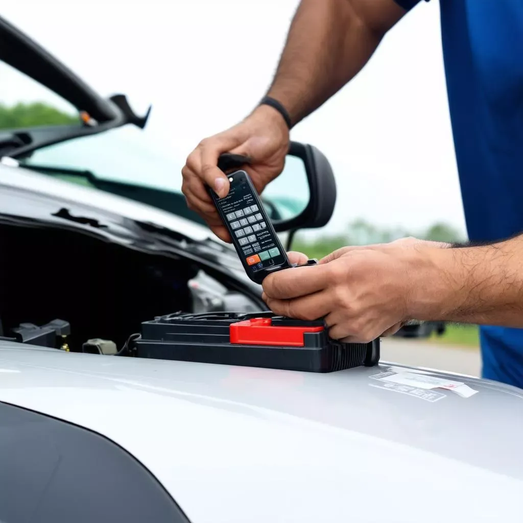 Kỹ thuật viên kiểm tra điện áp đầu ra của máy phát điện sau khi lắp đặt