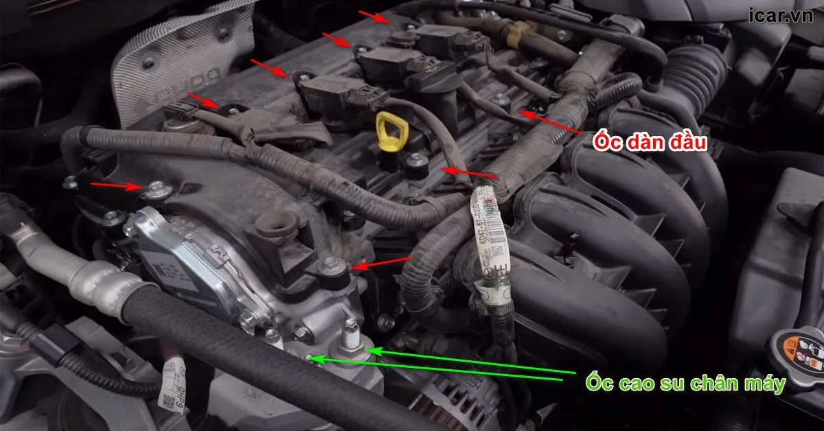 Kiểm tra ốc cao su chân máy và ốc dàn đầu