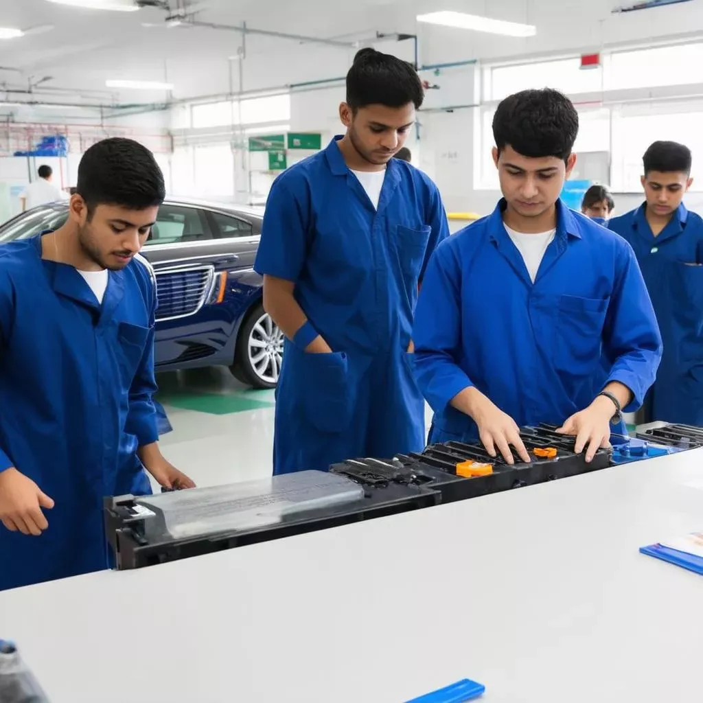 Sinh viên Đại học Công nghiệp đang thực hành bảo dưỡng hệ thống phanh