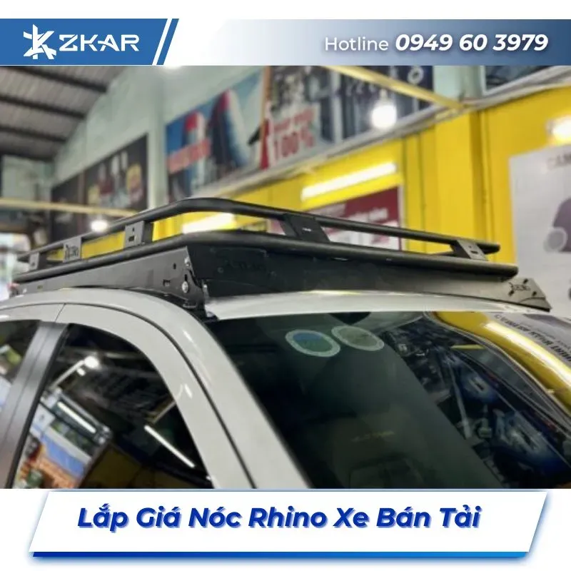 Giá nóc Rhino lắp đặt trên xe bán tải hoàn thiện, giúp mở rộng không gian chở hàng