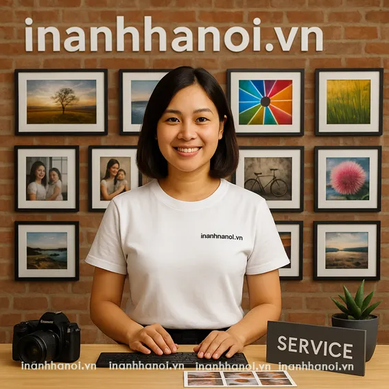 Hình ảnh nhân viên lễ tân tận tình hỗ trợ khách hàng tại studio chụp ảnh