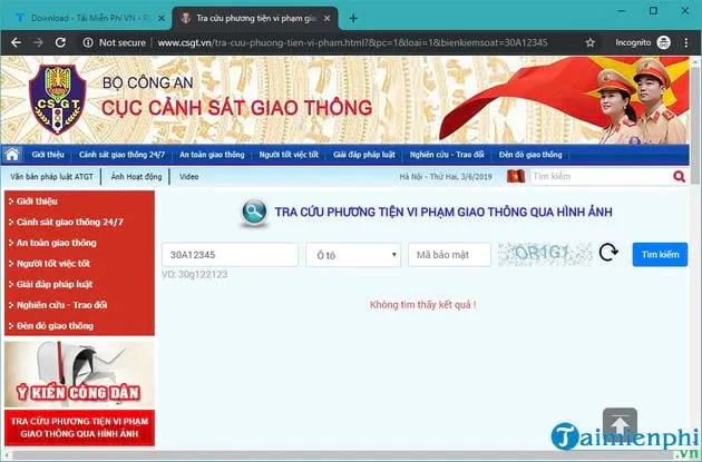 Thông báo không tìm thấy kết quả vi phạm giao thông