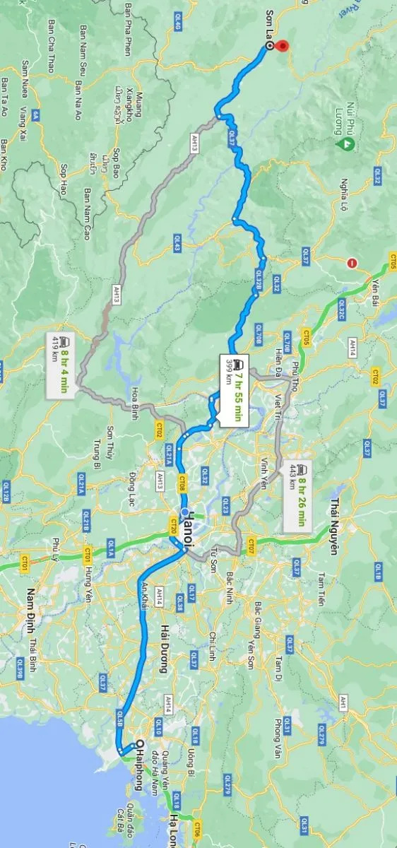 Bản đồ tuyến xe Hải Phòng - Sơn La