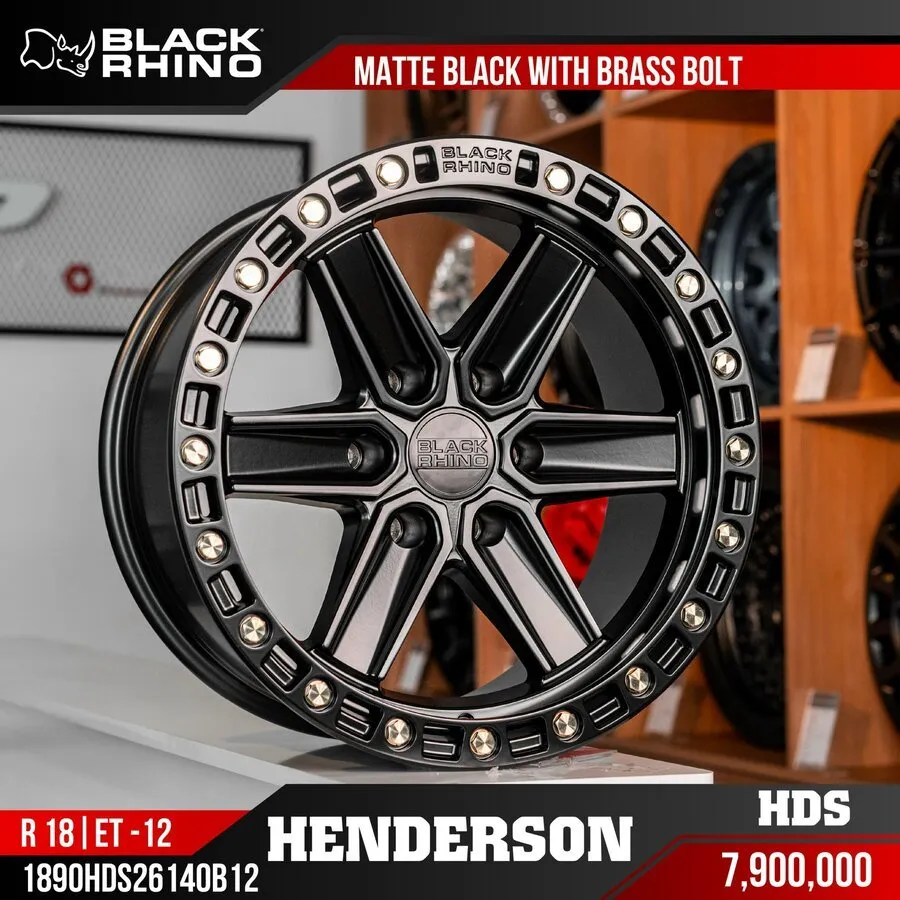 Mâm Black Rhino Henderson Matte Black with Brass Bolt