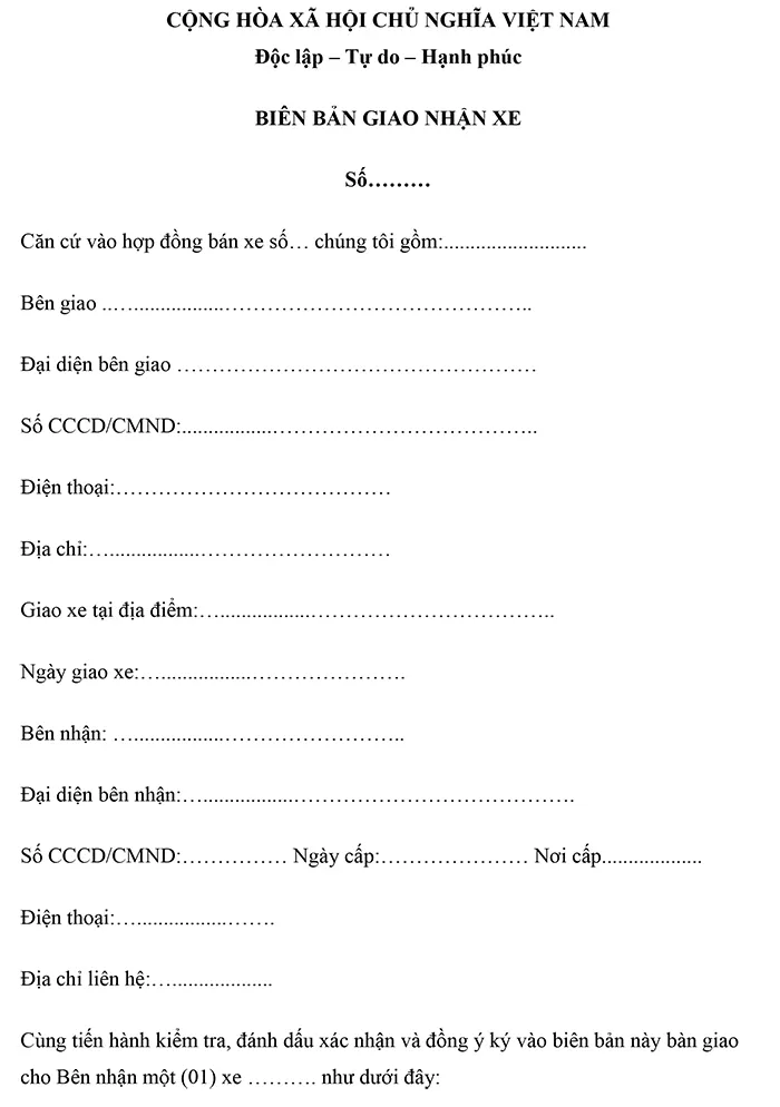 Mẫu Biên Bản Bàn Giao Xe Ô Tô: Minh họa cấu trúc