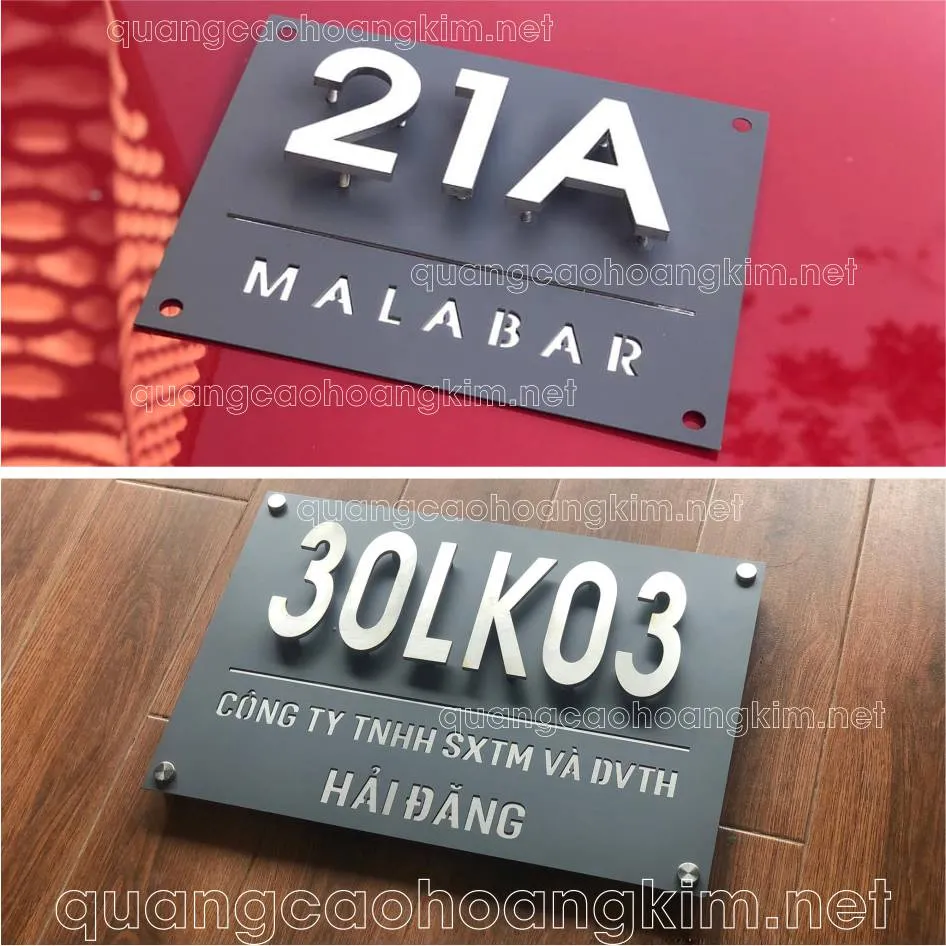 Mẫu biển số nhà mica với số nổi và nền màu xanh lam sẫm