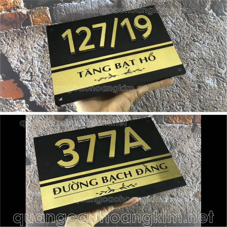 Biển số nhà Inox xước vàng với chữ số cắt laser tinh tế