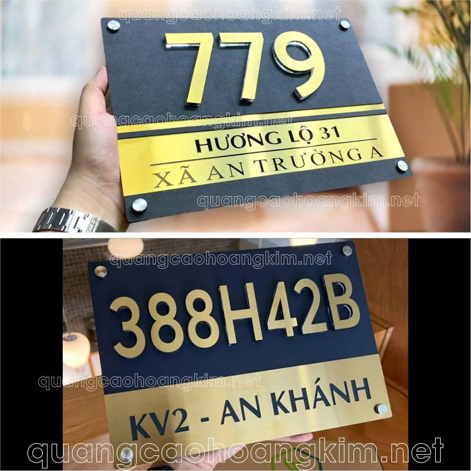 Mẫu biển số nhà kết hợp chữ và tên đường bằng chất liệu đồng