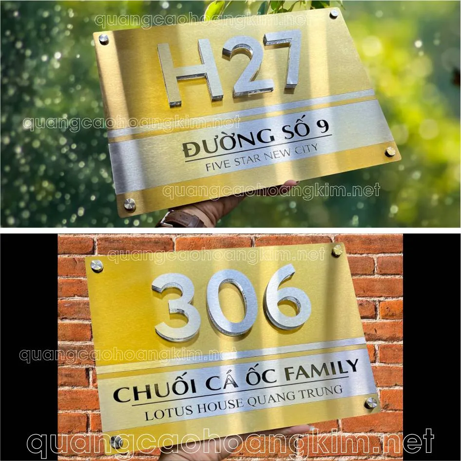 Biển số nhà phong cách tối giản, nền đen chữ trắng, chất liệu Alu