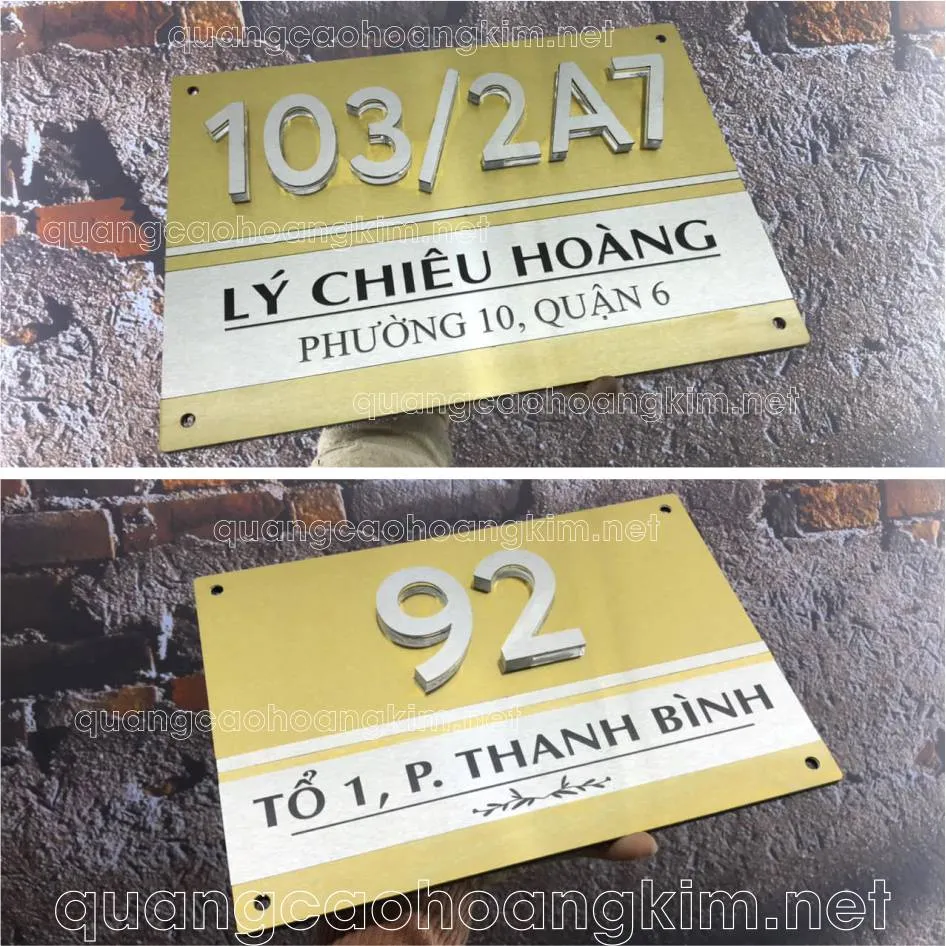 Mẫu biển số nhà kết hợp số và tên gia đình, vật liệu inox
