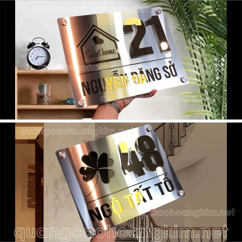 Biển số nhà chất liệu đồng, có đế gỗ sang trọng
