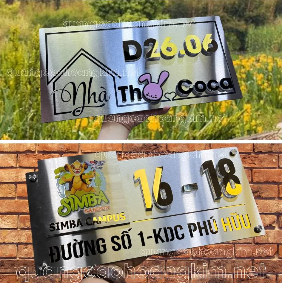Biển số nhà thiết kế hình vuông, màu sắc tương phản mạnh mẽ