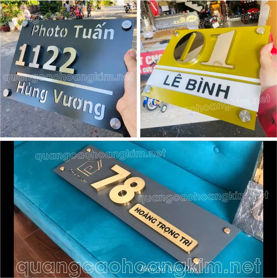 Mẫu biển số nhà với kích thước và màu sắc theo quy định, nền xanh lam và chữ số màu trắng