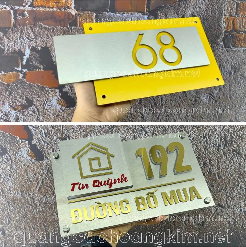 Biển số nhà bằng chất liệu inox phẳng, chữ ăn mòn đơn giản