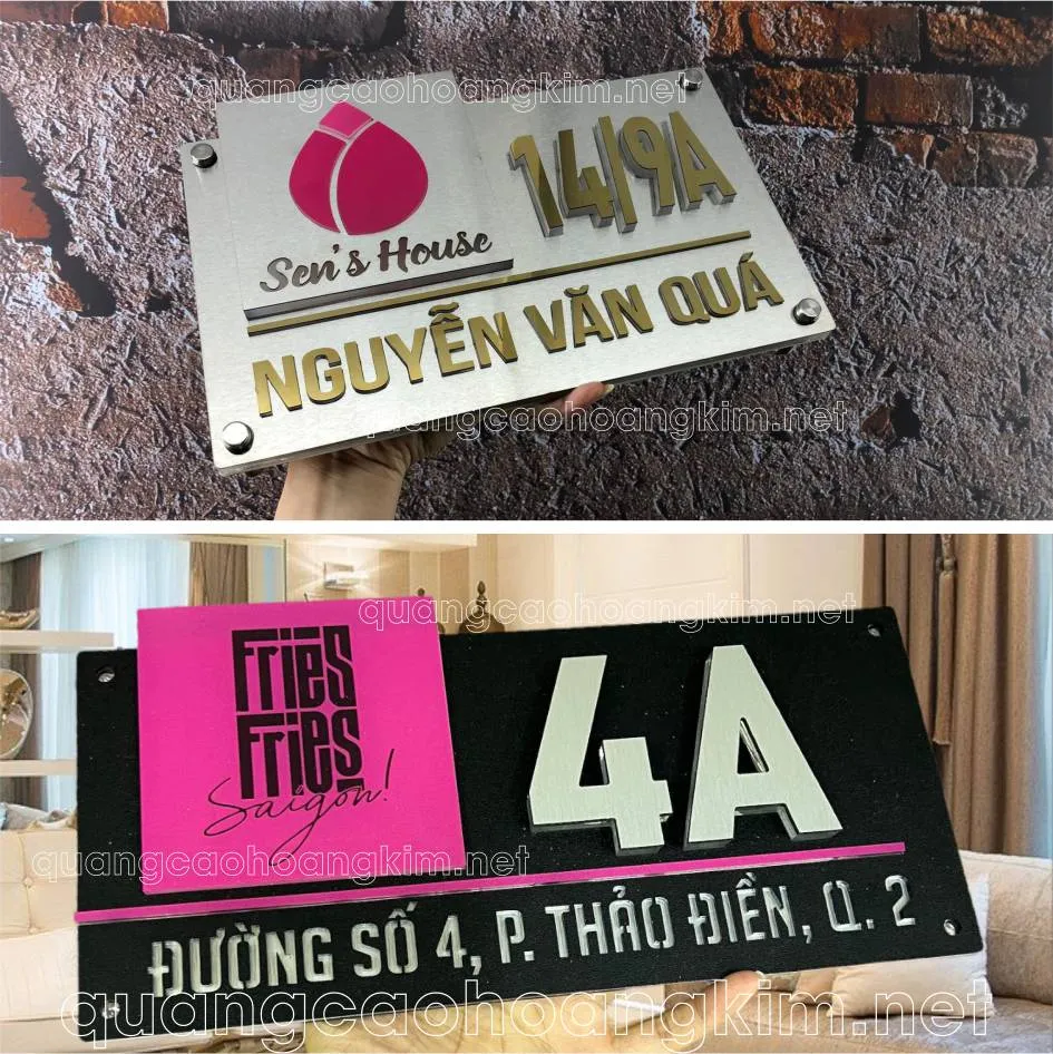 Mẫu biển số nhà bằng đồng với thiết kế viền nổi bật