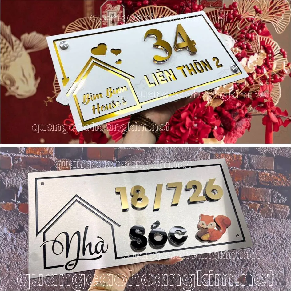 Mẫu biển số nhà với kiểu chữ hiện đại, vật liệu kim loại