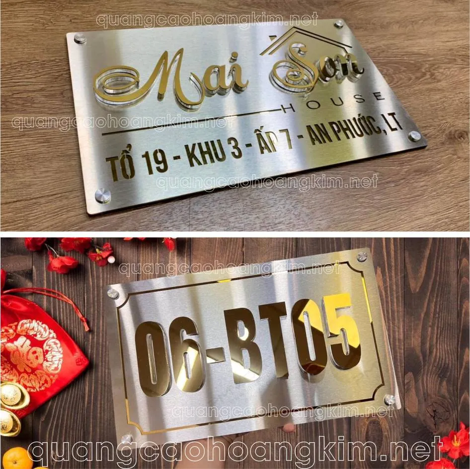 Biển số nhà có thêm biểu tượng gia đình hoặc logo, làm từ inox