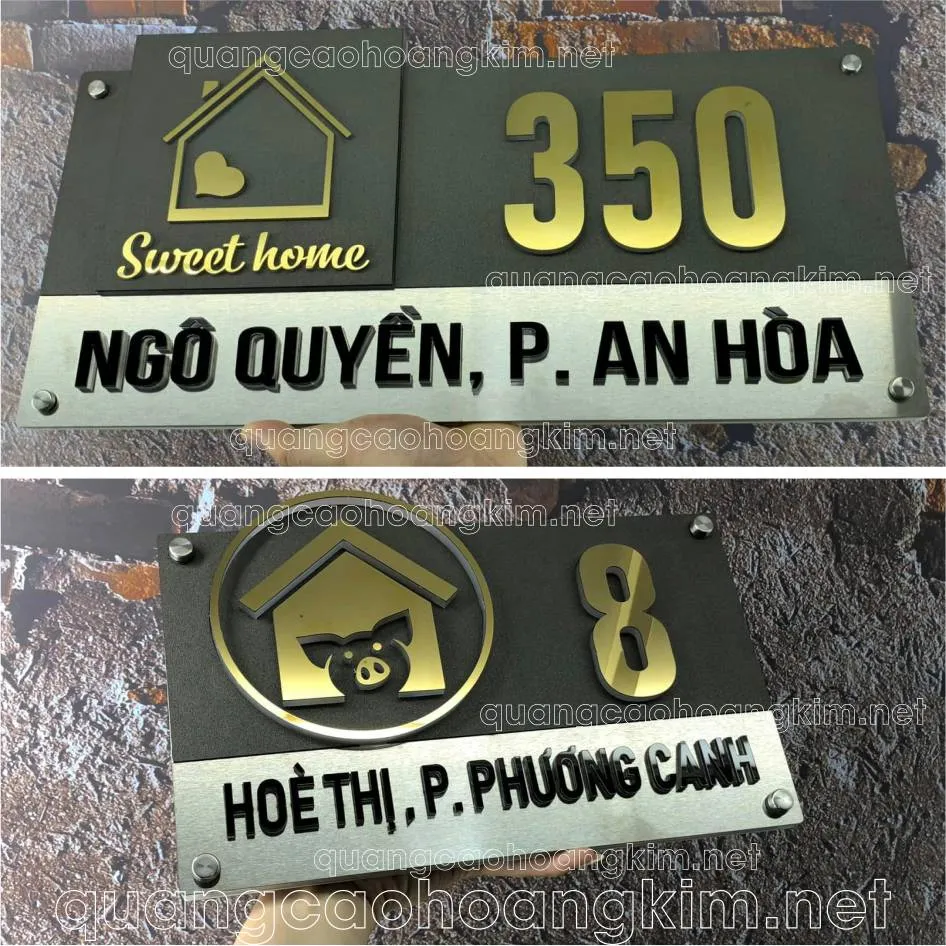 Mẫu biển số nhà bằng đá tự nhiên, chữ nổi inox, rất bền và sang trọng