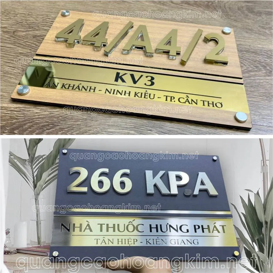 Mẫu biển số nhà bằng inox gương, phông chữ mềm mại, hiện đại