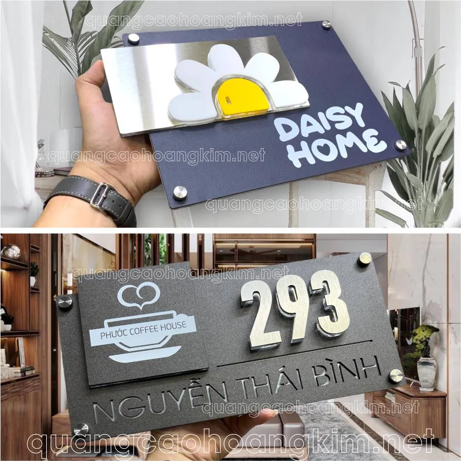 Mẫu biển số nhà làm bằng gỗ công nghiệp, kết hợp số kim loại