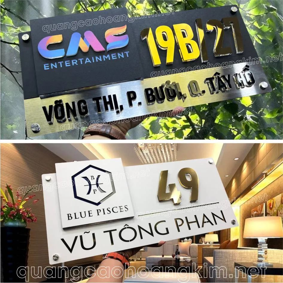 Mẫu biển số nhà làm bằng chất liệu Alu (Aluminum Composite Panel), thể hiện tính hiện đại và độ bền cao