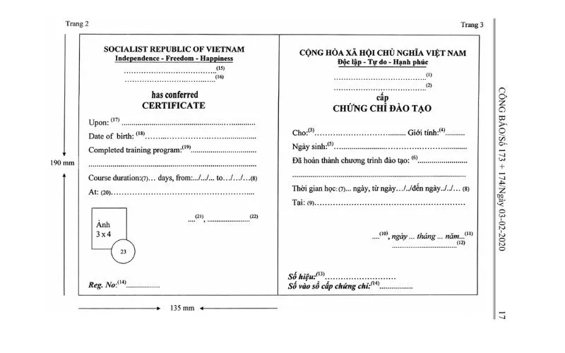 mẫu chứng chỉ xe nâng mặt trước