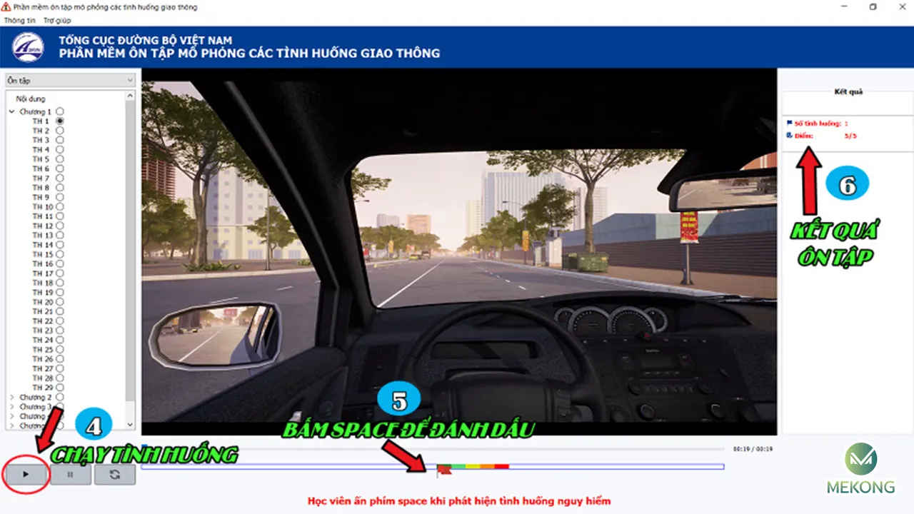 Giao diện phần mềm 120 tình huống mô phỏng giao thông