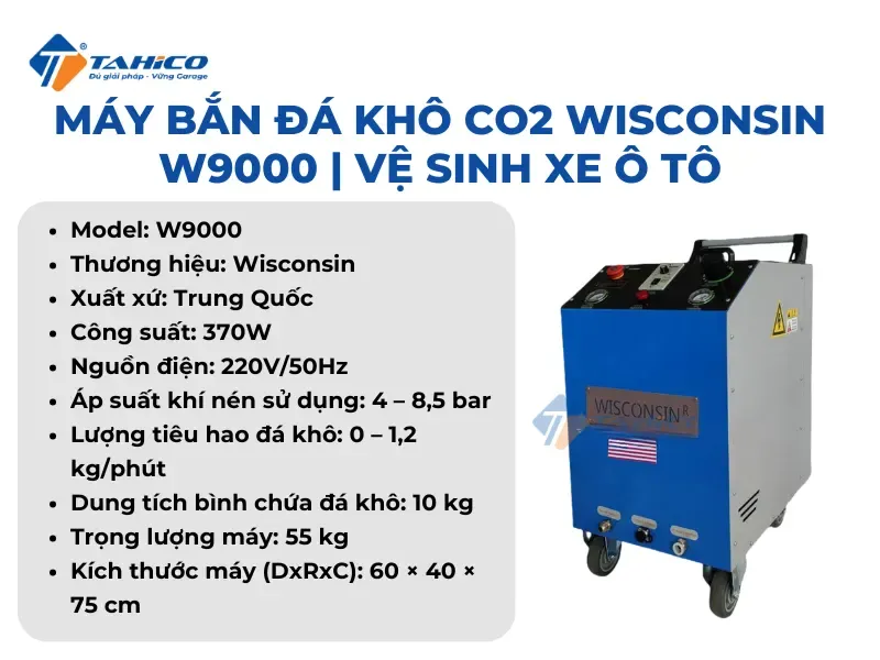 Thiết bị Wisconsin W9000 đang phun đá khô CO2 để vệ sinh khoang máy xe ô tô chuyên sâu