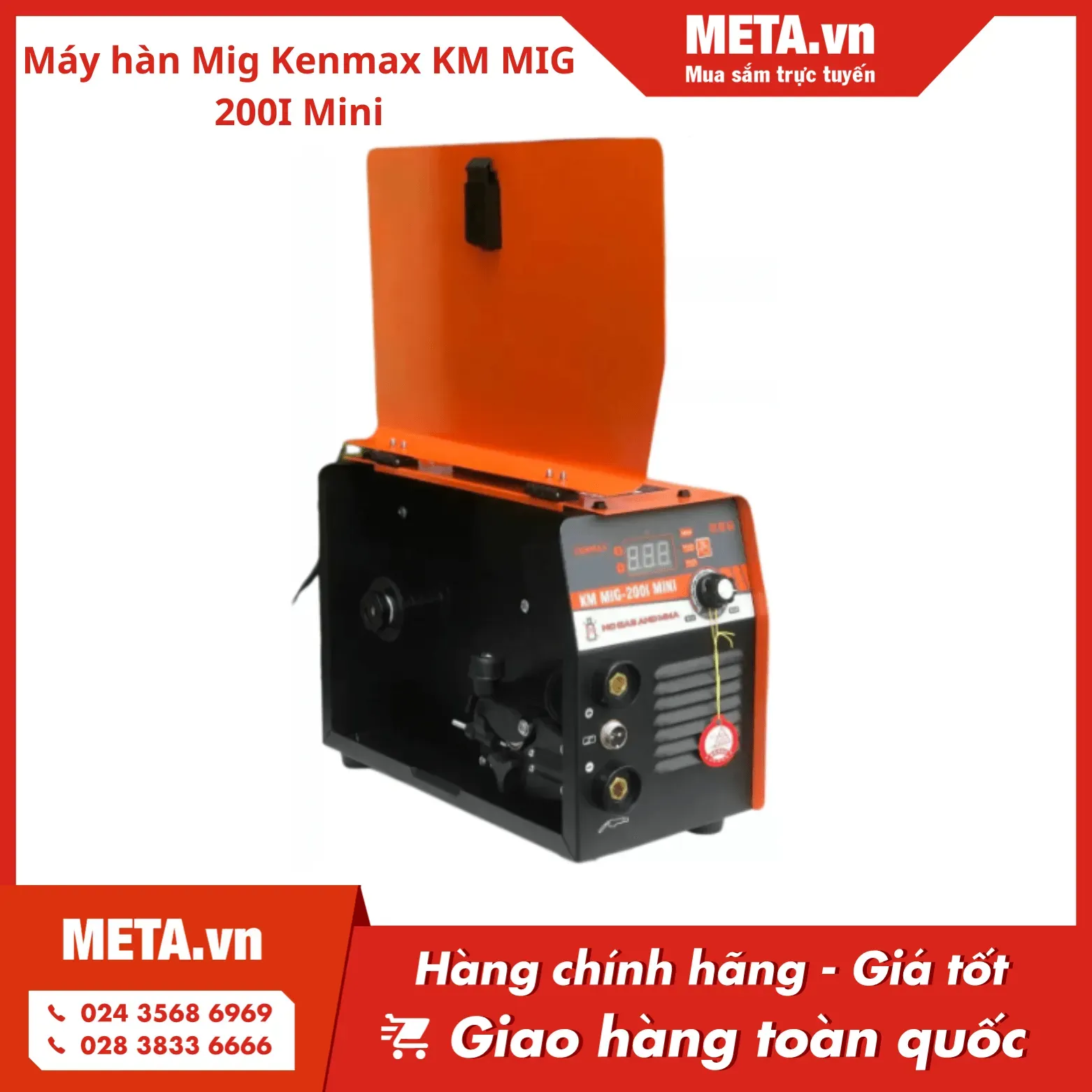 Máy hàn MIG 2 chức năng Kenmax KM MIG 200I mini có thiết kế nhỏ gọn, màn hình LED hiển thị dòng hàn