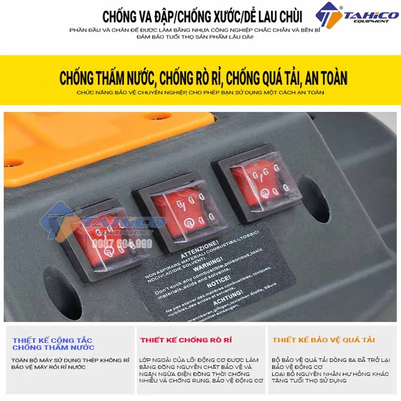 Bánh xe di chuyển linh hoạt giúp vận hành máy hút bụi xe ô tô dễ dàng trên mọi địa hình