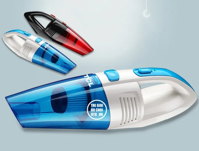 Máy hút bụi ô tô TCL 120W với hai màu sắc trắng xanh và đen đỏ