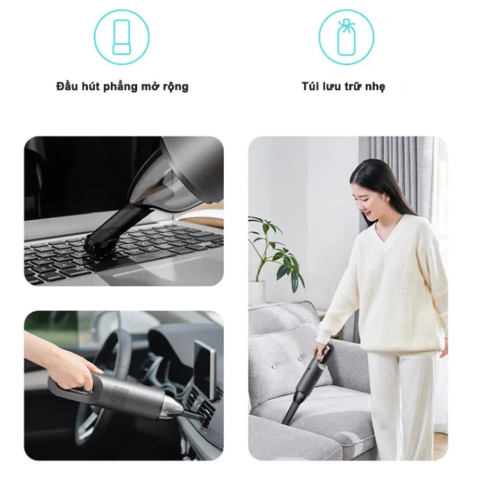 Máy hút bụi ô tô cầm tay Xiaomi 70mai PV02 với thiết kế nhỏ gọn và khả năng làm sạch mạnh mẽ