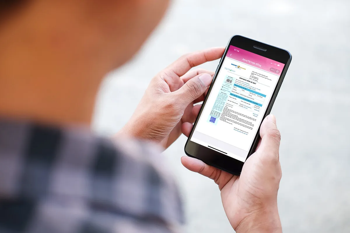 Ví dụ về giấy chứng nhận bảo hiểm điện tử trên ứng dụng di động