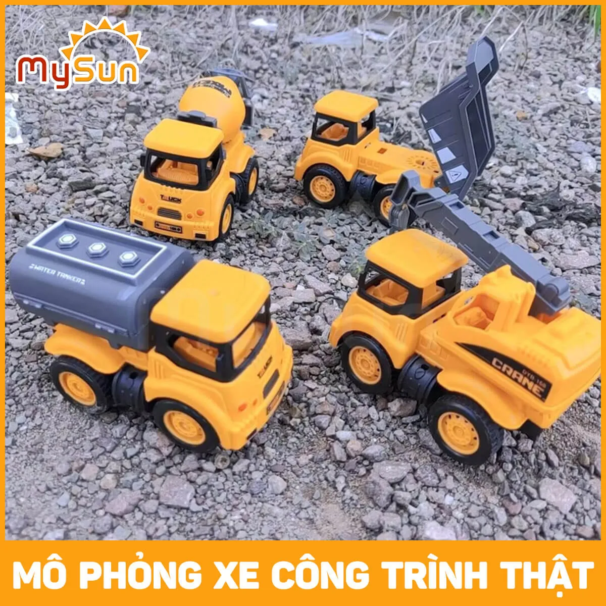 Bộ 8 xe công trình gồm xe cần cẩu xe ben cho hoạt động hướng nghiệp