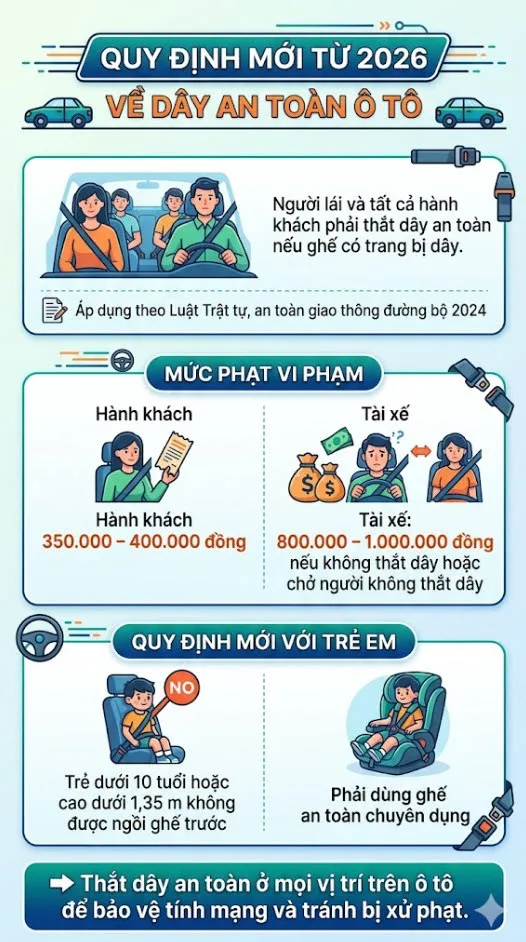 Mức phạt không thắt dây an toàn ô tô 2026
