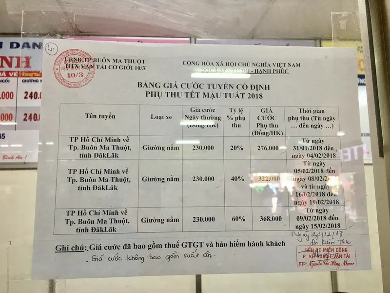 Giá vé xe khách ngày Tết tăng từ 20 – 60% so với ngày thường