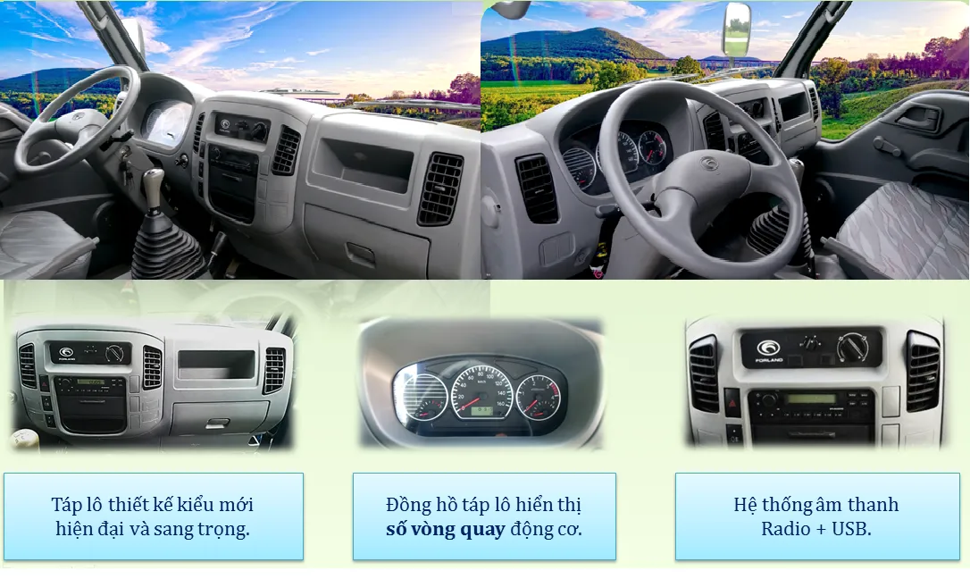 Nội thất cabin tiện nghi và rộng rãi của dòng xe ben 2 5 tấn tiêu chuẩn Euro 4