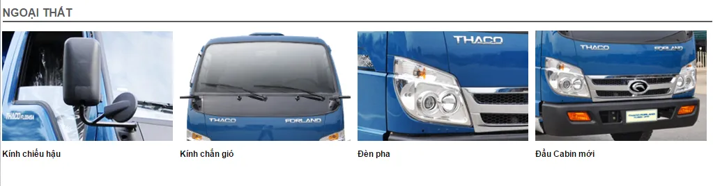 Hình ảnh ngoại thất chi tiết cabin xe ben Thaco 3.5 tấn, thể hiện đèn pha và lưới tản nhiệt