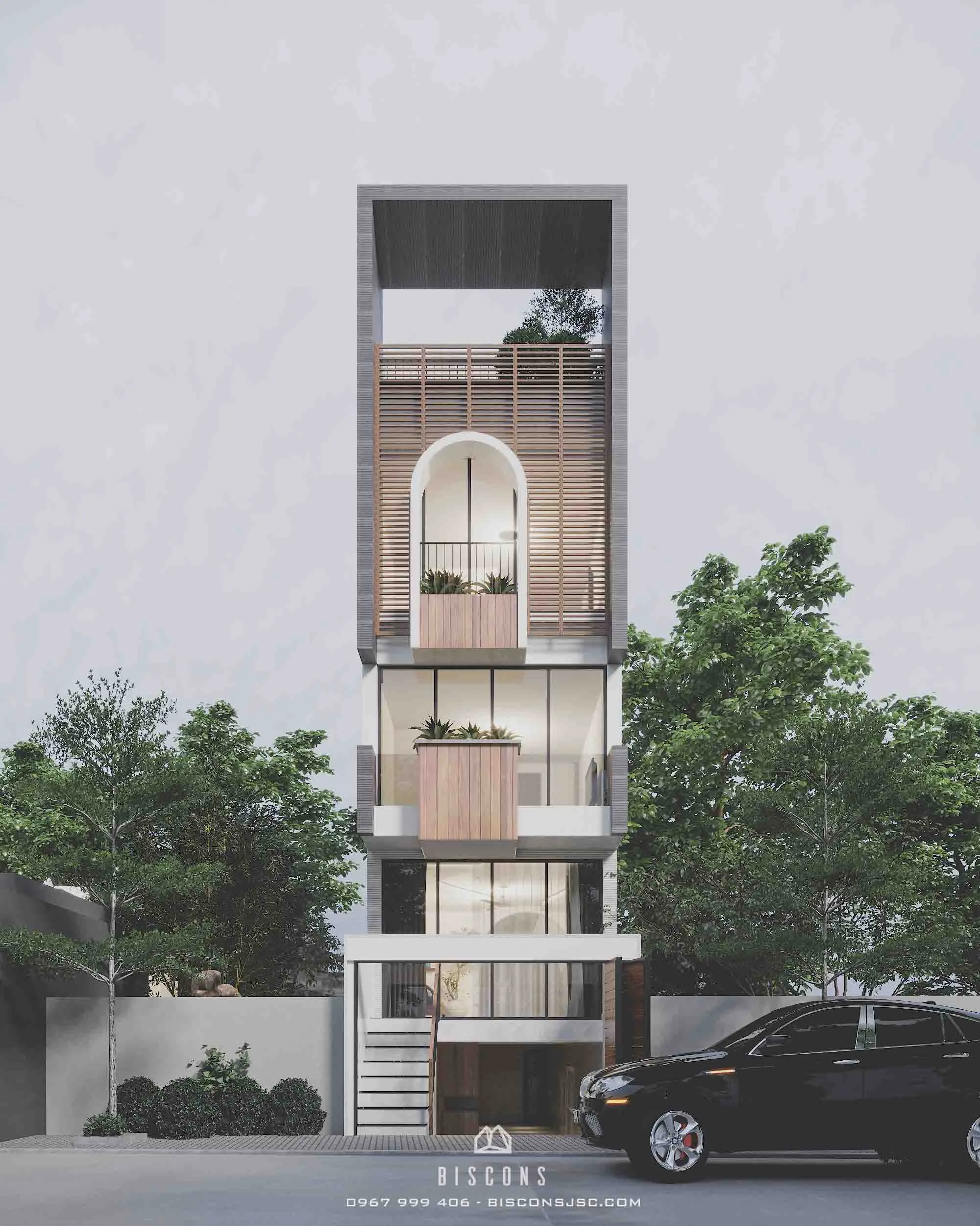 Nhà phố hiện đại tận dụng không gian tối đa để làm gara