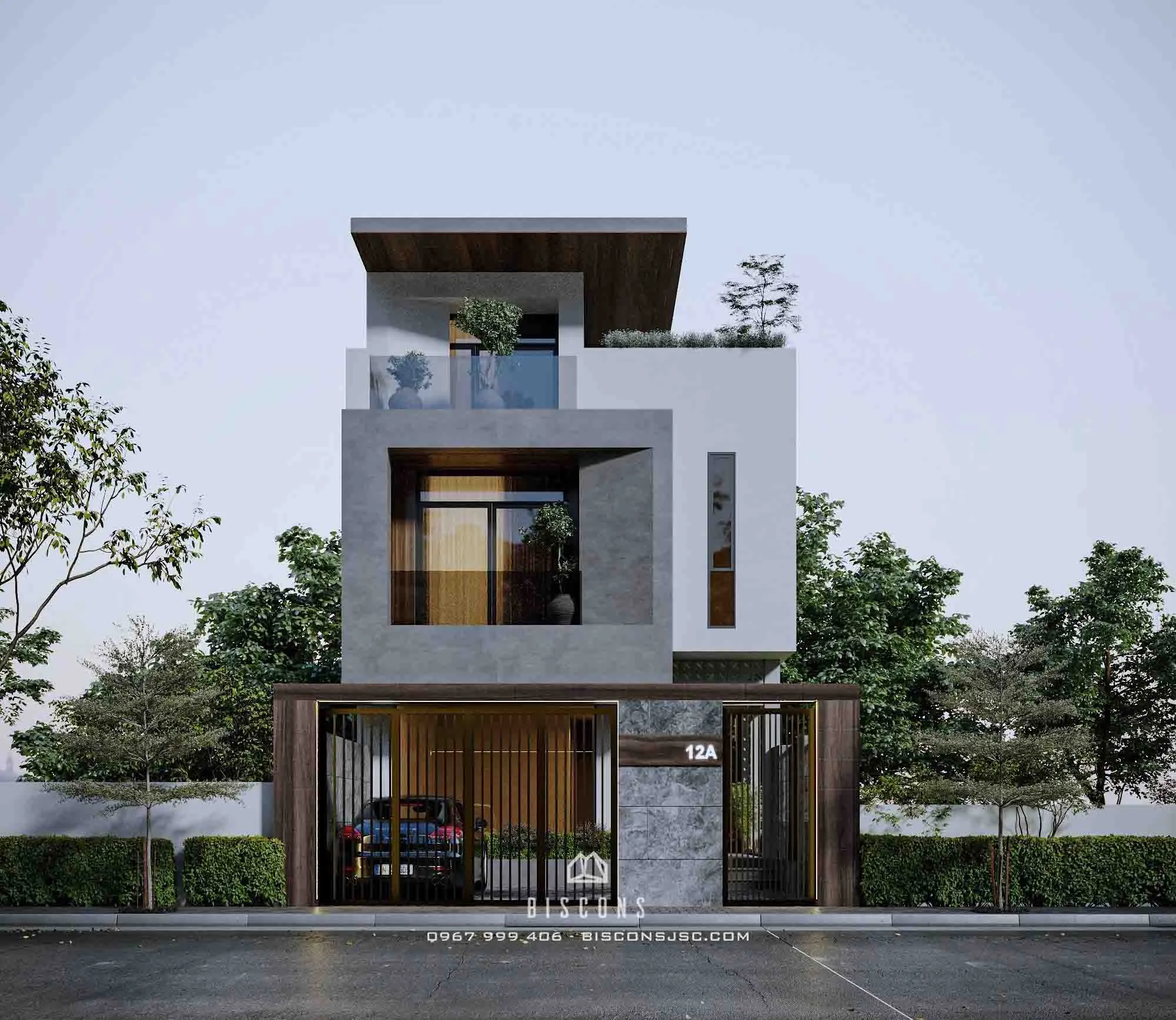 Thiết kế mặt tiền nhà phố hiện đại có lối vào gara riêng