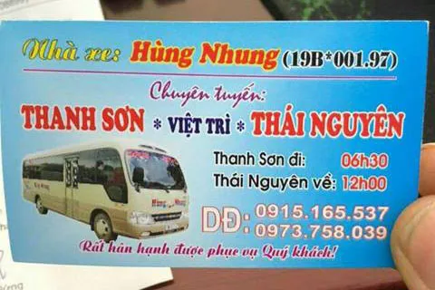 Nhà xe Hùng Nhung tuyến Thanh Sơn Thái Nguyên
