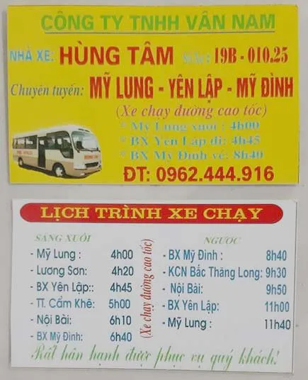 Nhà xe Hùng Tâm phục vụ tuyến Yên Lập đi bến xe Mỹ Đình qua nhiều lộ trình