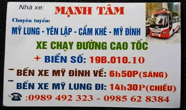 Nhà xe Mạnh Tâm chuyên tuyến Yên Lập Cẩm Khê đi Hà Nội chất lượng cao